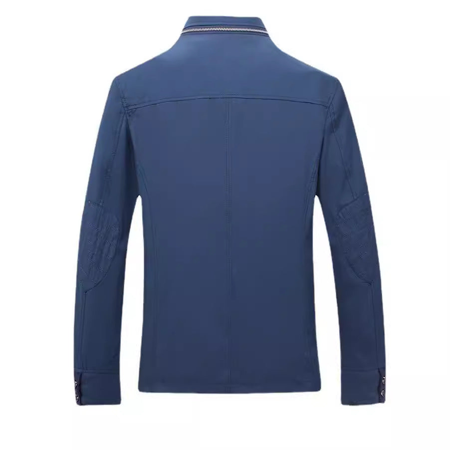Men's lightweight canvas field jacket with stand-up collar and combined zipper-button front Chichicherry