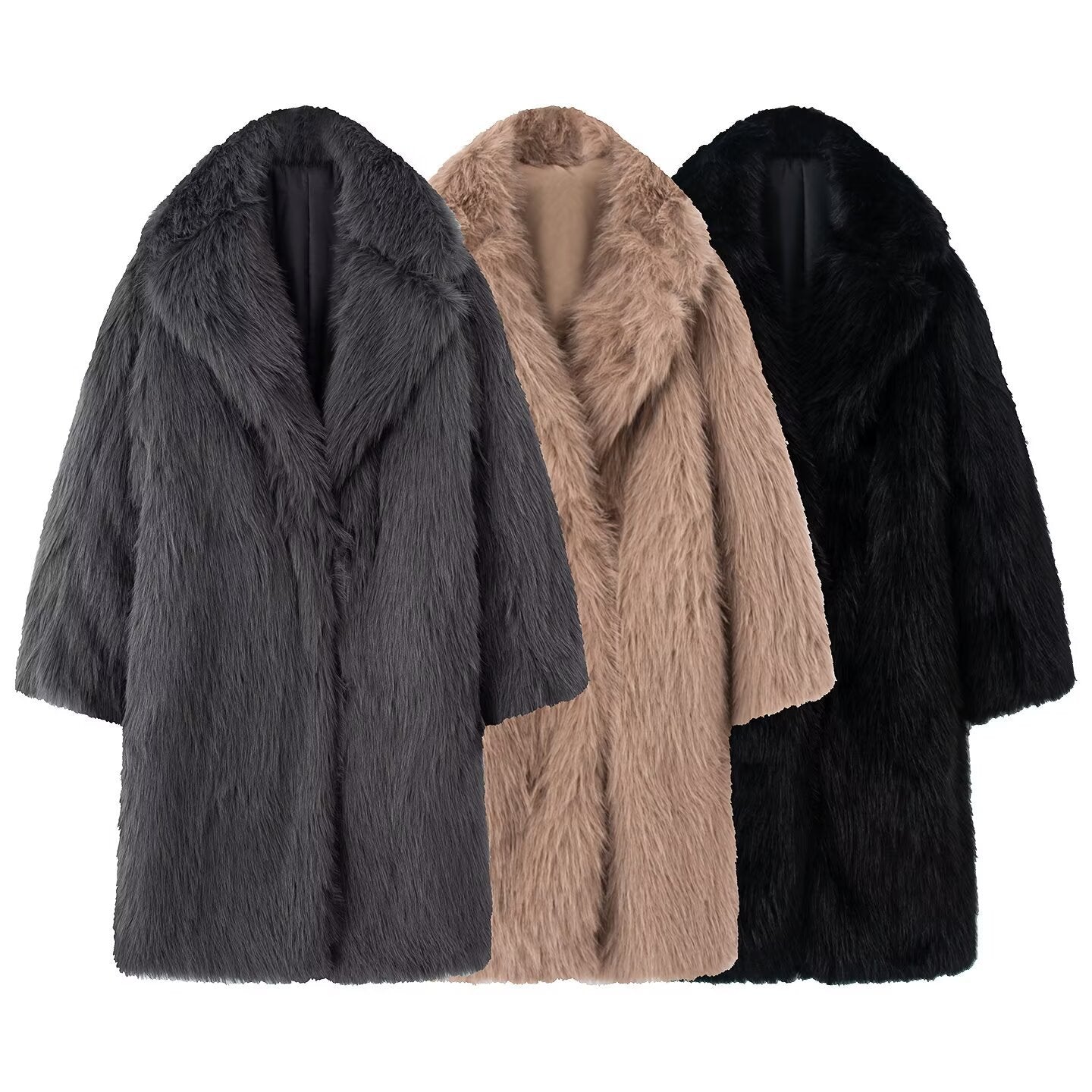 Women Long Oversize Faux Fur Coat with Voluminous Shawl Collar Chichicherry