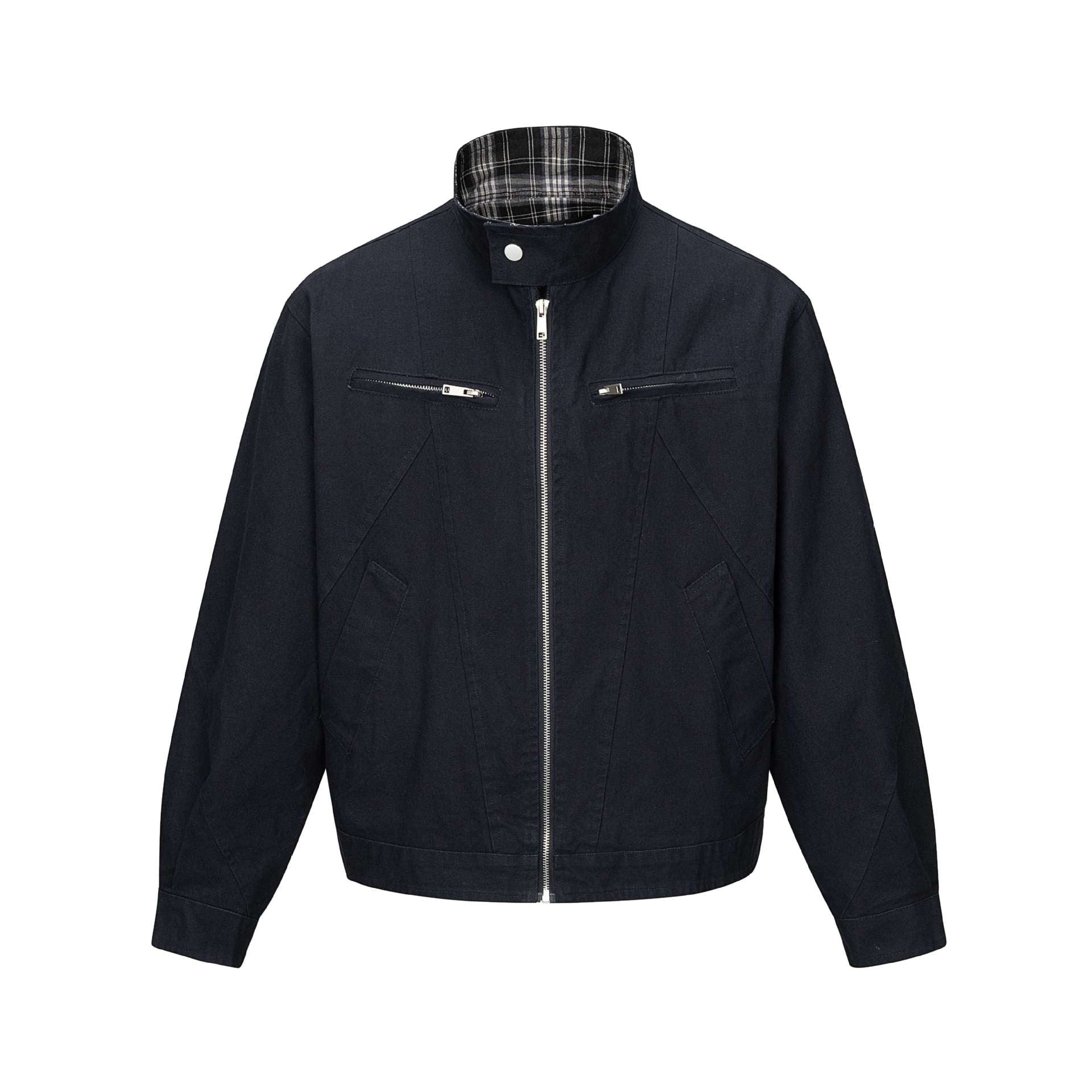 Men's short-cut boxy blouson with stand collar, zipper and chest zippers Chichicherry