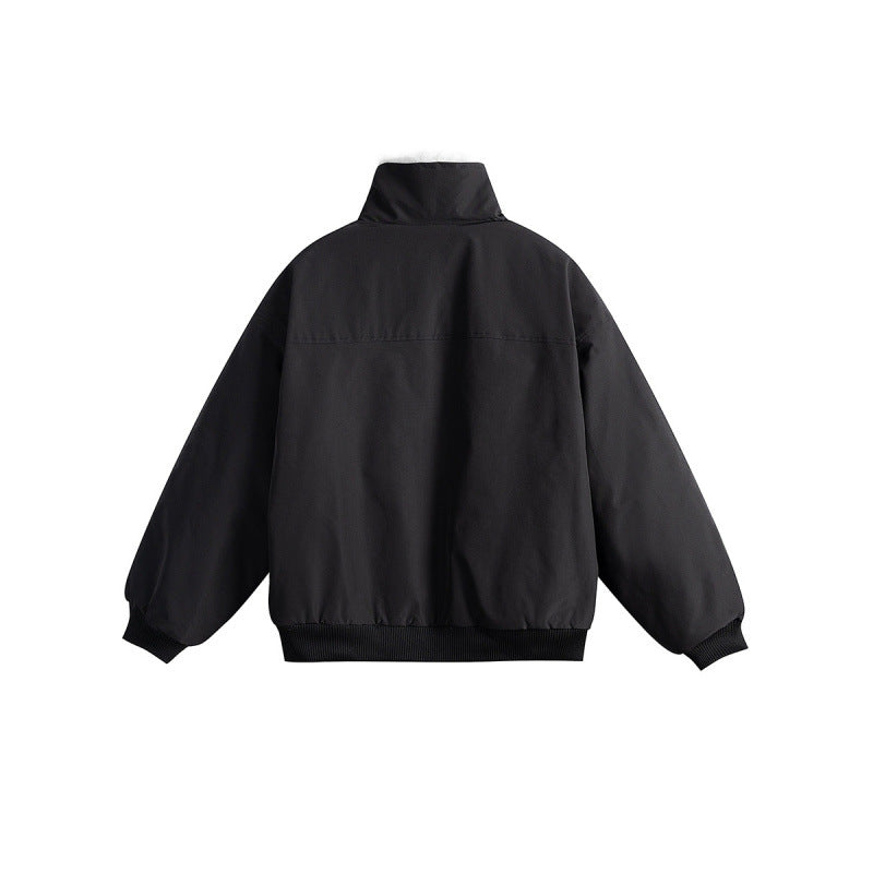 Women's Short Boxy Quilted Jacket with High Shawl Collar, Teddy Collar and Elastic Ribbed Cuffs Chichicherry