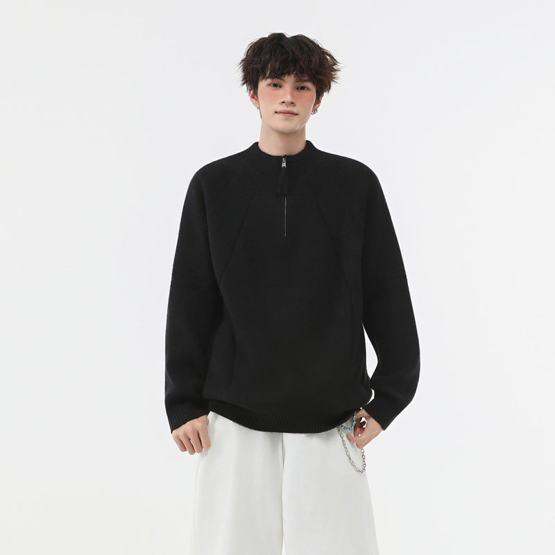 Herren Strick-Halbzip-Pullover mit Stehkragen und strukturierten Rippdetails Chichicherry
