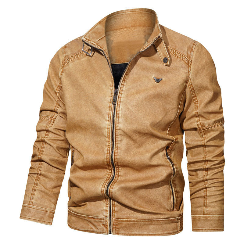 Men's Denim Look Zip Blouson in Bomber Style with Ergonomic Seams and Stand-up Collar Chichicherry