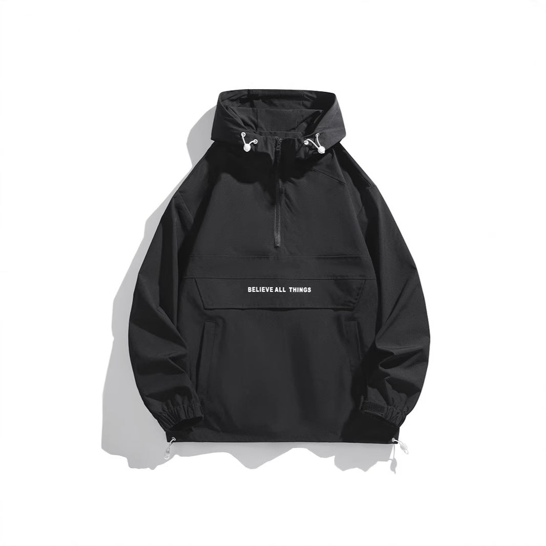 Men's hooded anorak with half zipper, kangaroo pocket and adjustable hem Chichicherry