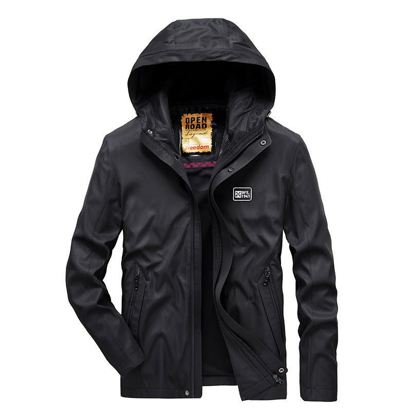 Men's lightweight water-repellent softshell jacket with hood, windproof cut, and zippered pockets Chichicherry