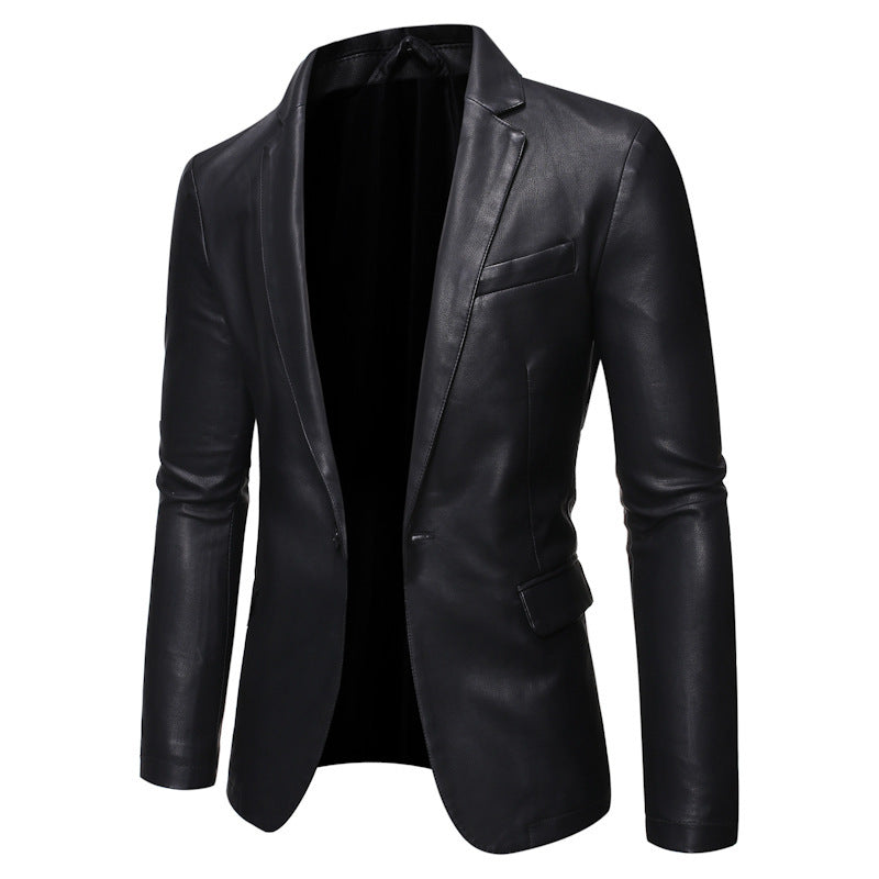 Men's Elegant Leather Blazer Jacket in Slim Fit with Lapel Collar Chichicherry