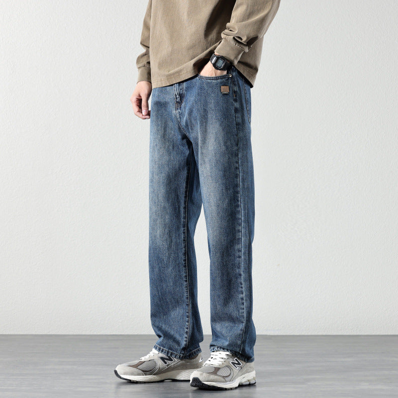 Herren Weite Straight‑Leg Denim-Jeans mit Vintage-Wash und lockerer Passform Chichicherry