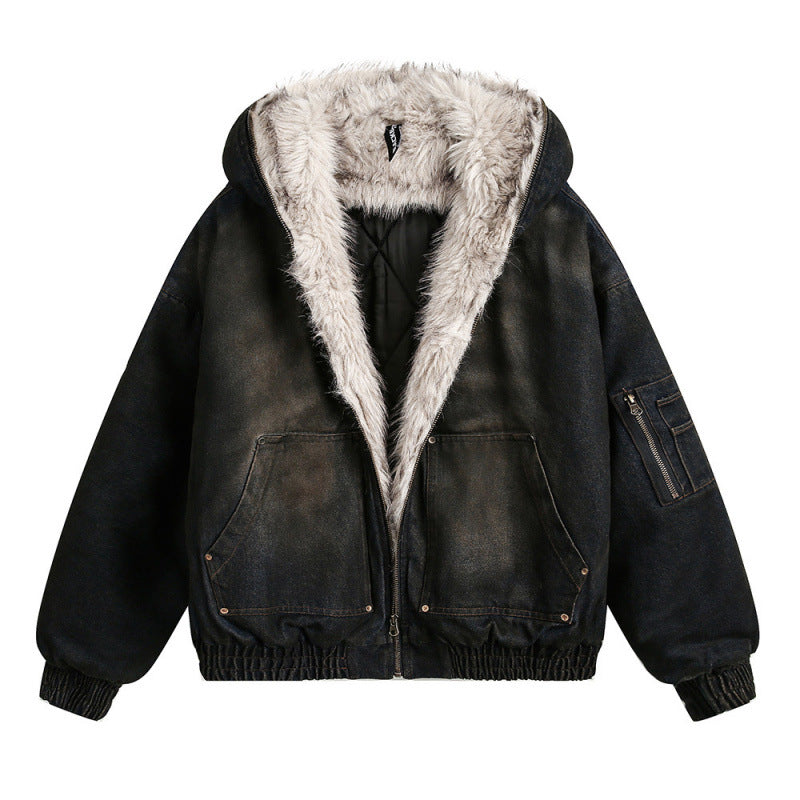 Men's Padded Bomber Jacket with Teddy Lining, Hood and Used Finish Chichicherry