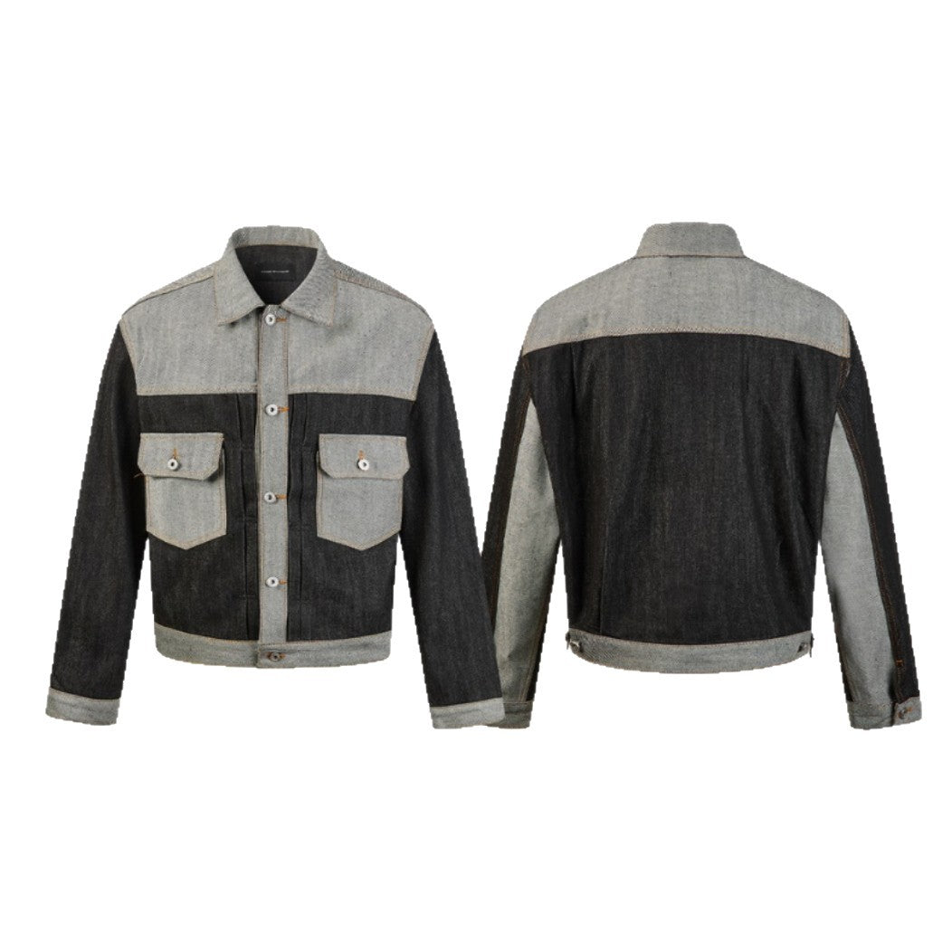 Men's Boxy Denim Jacket with Contrasting Inserts and Utility Pockets Chichicherry