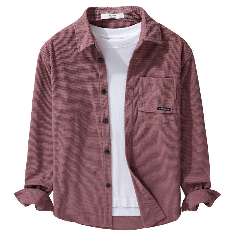 Men's Textured Shirt-Over Shirt with Chest Pocket, Button Placket and Waffle Structure Chichicherry