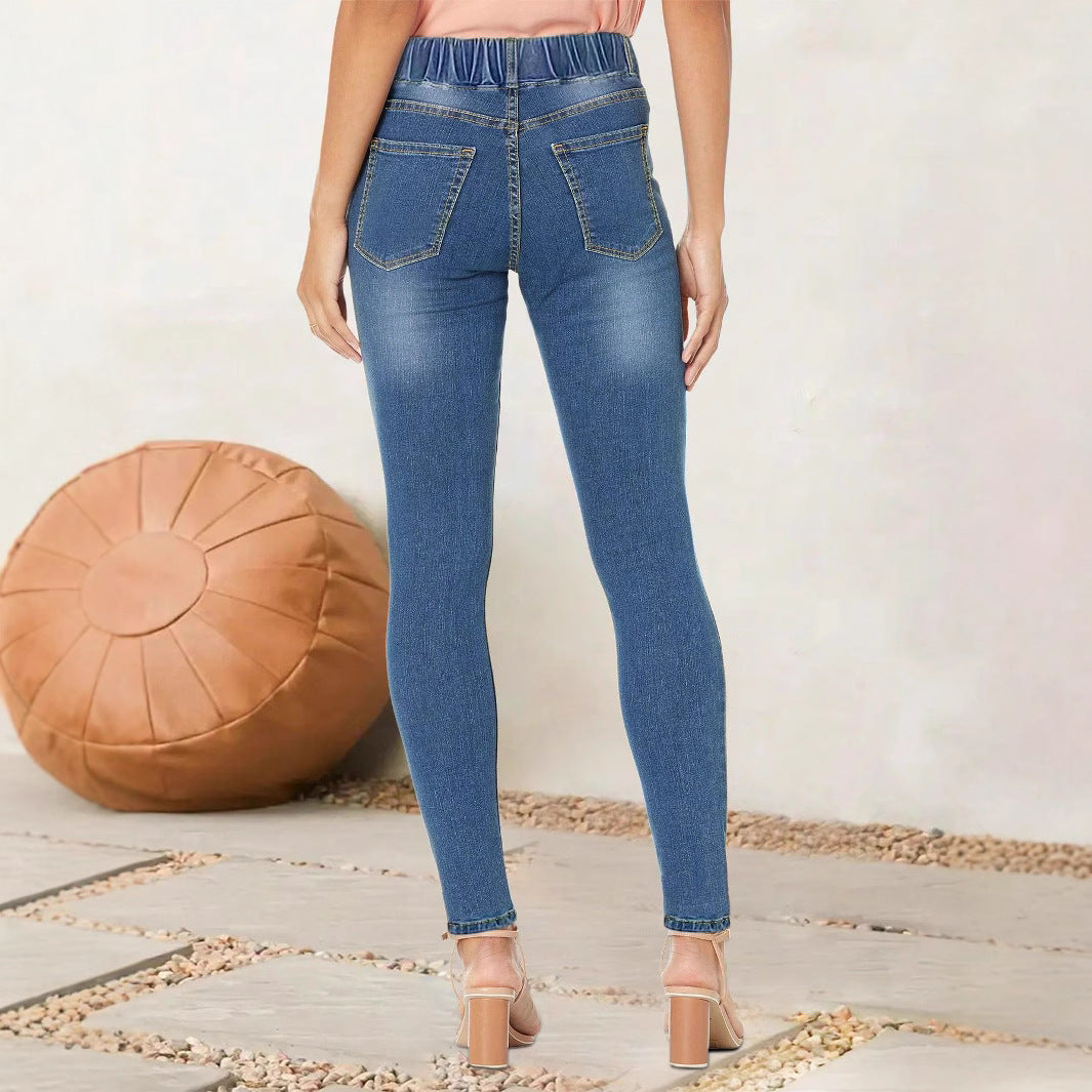 Women high-cut stretch jeggings with elastic comfort waistband and back pockets Chichicherry