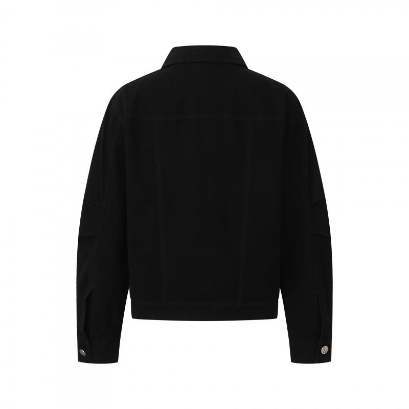 Unisex Boxy Denim Jacket in Worker Look with Metal Button Placket and Chest Pockets Chichicherry