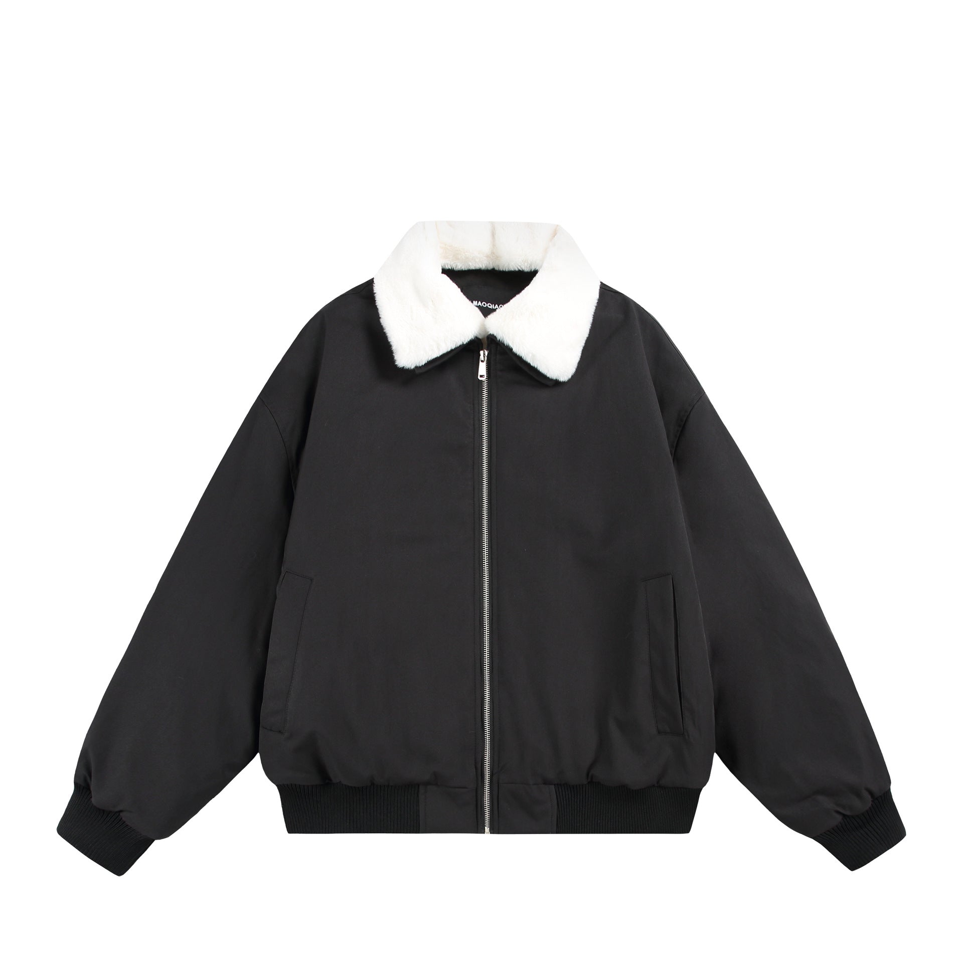 Men's Boxy Bomber Jacket with Teddy Collar and Ribbed Hem Chichicherry