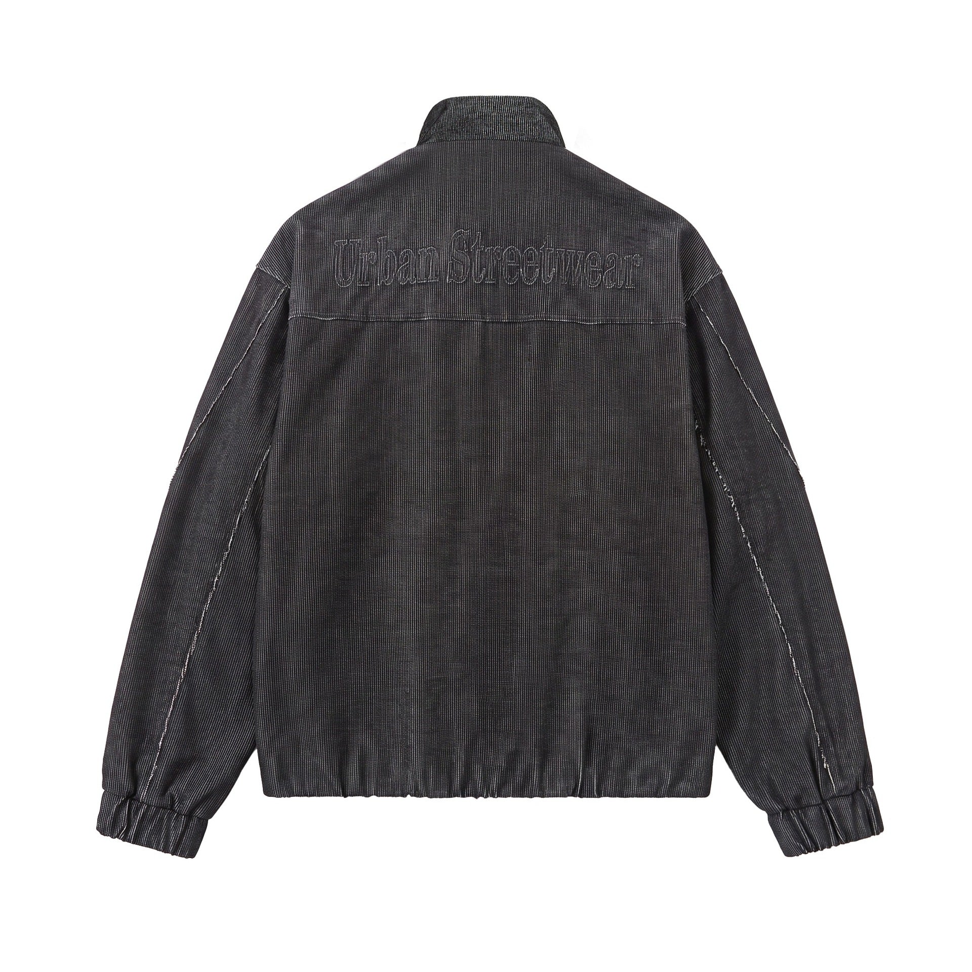 Unisex Short Cord Boxy Blouson with Stand Collar, Continuous Zipper and Elastic Hem Chichicherry