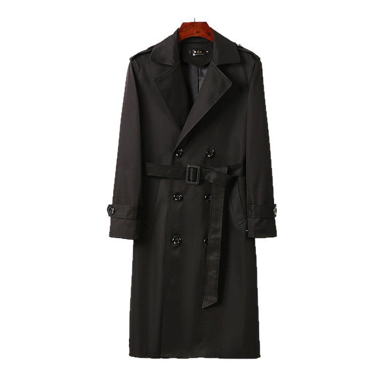 Men's Double-Breasted Trench Coat with Epaulettes, Long Silhouette and Classic Lapels Chichicherry