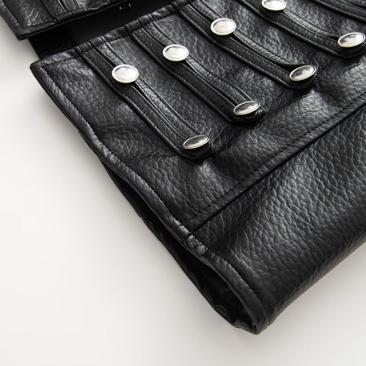 Women's short jacket in hussar style made of faux leather with decorative row buttons Chichicherry