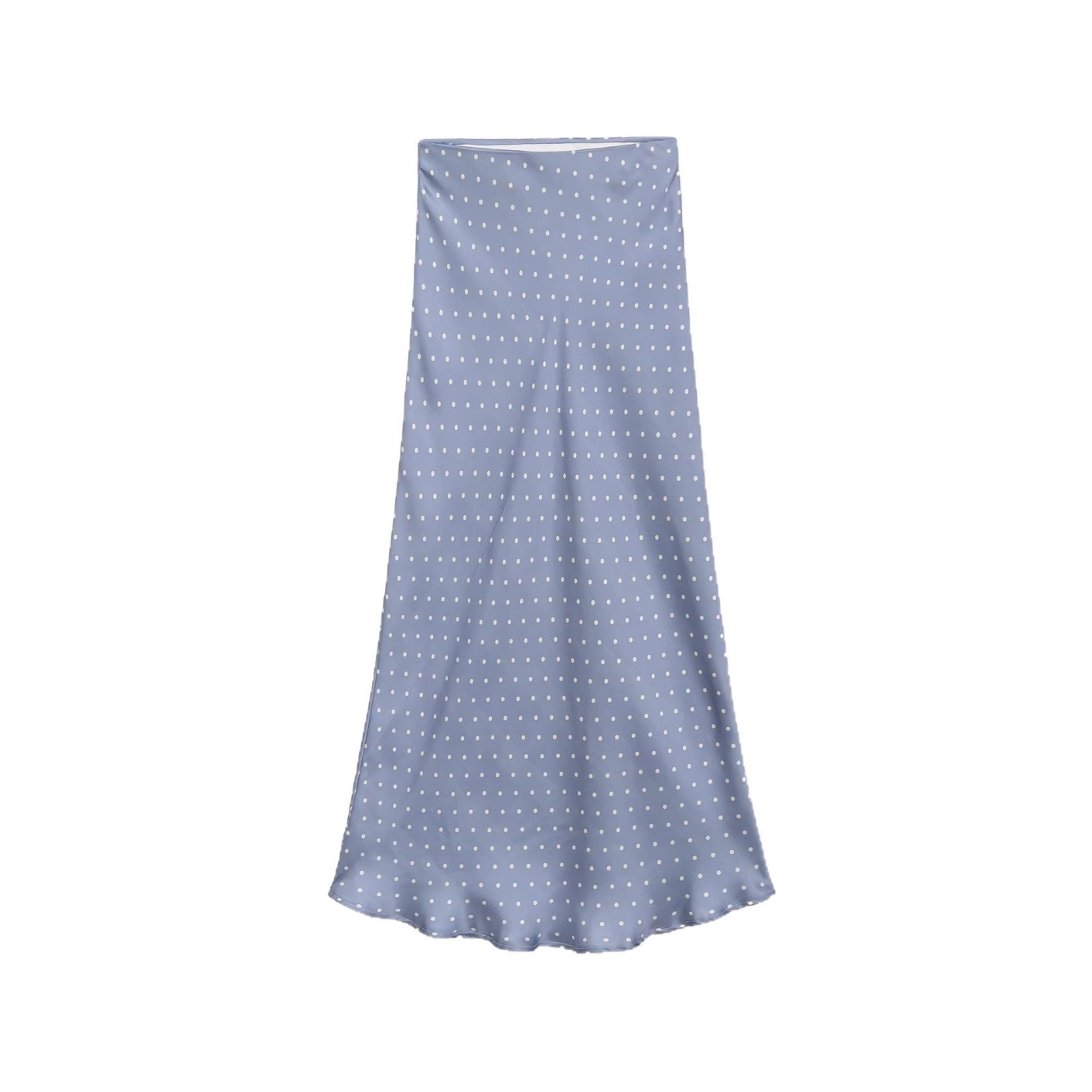 Women's midi skirt made of satin in A-line cut with high waist and polka dot print Chichicherry