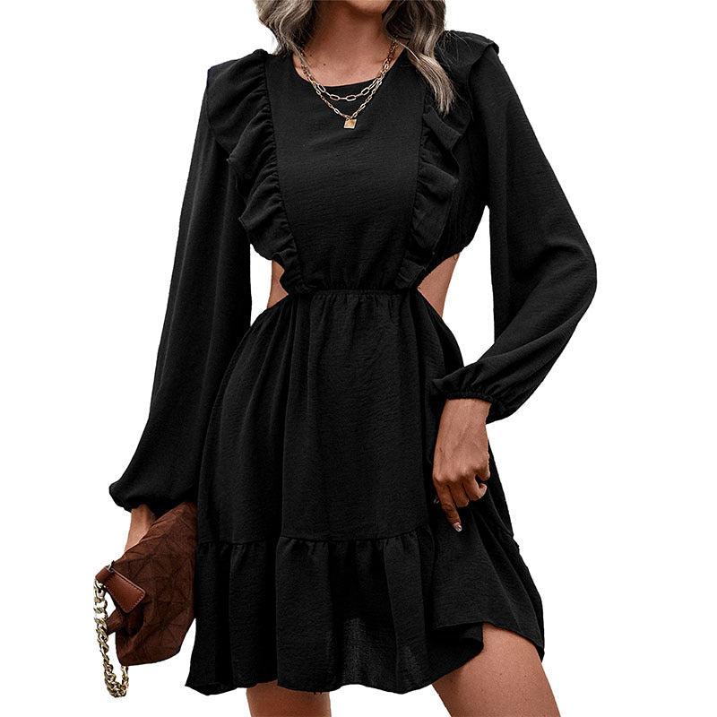 Women's short dress with cut-outs, ruffle detail & balloon sleeves Chichicherry
