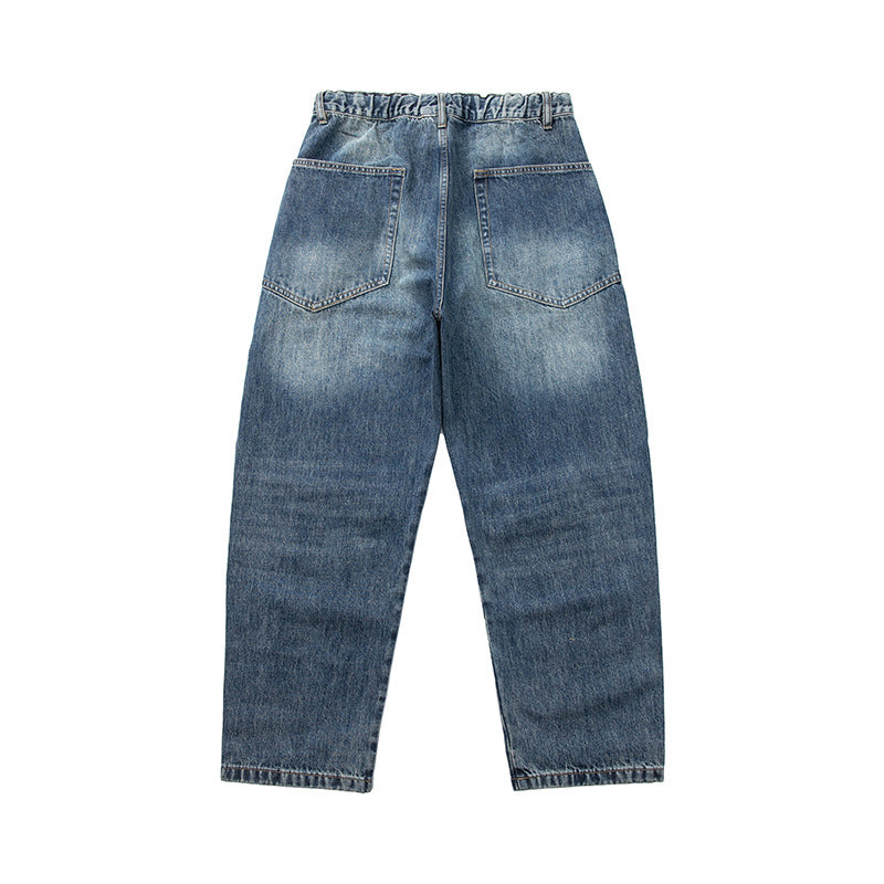 Women Wide Cropped Jeans with High Waist, Quilted Knee Panels and Drawstring Waist Chichicherry