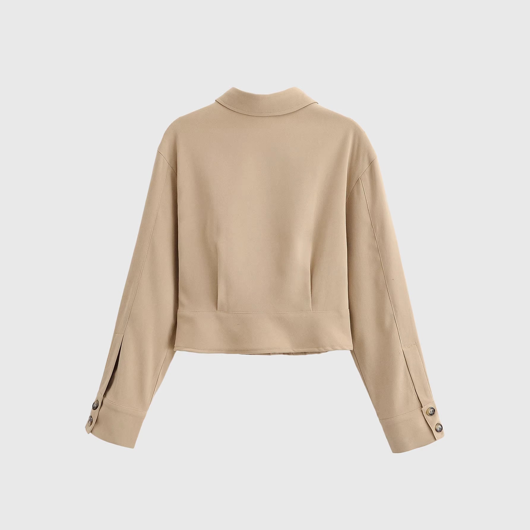 Women Tailored Cropped Shirt Jacket with Princess Seams and Balloon Sleeves Chichicherry