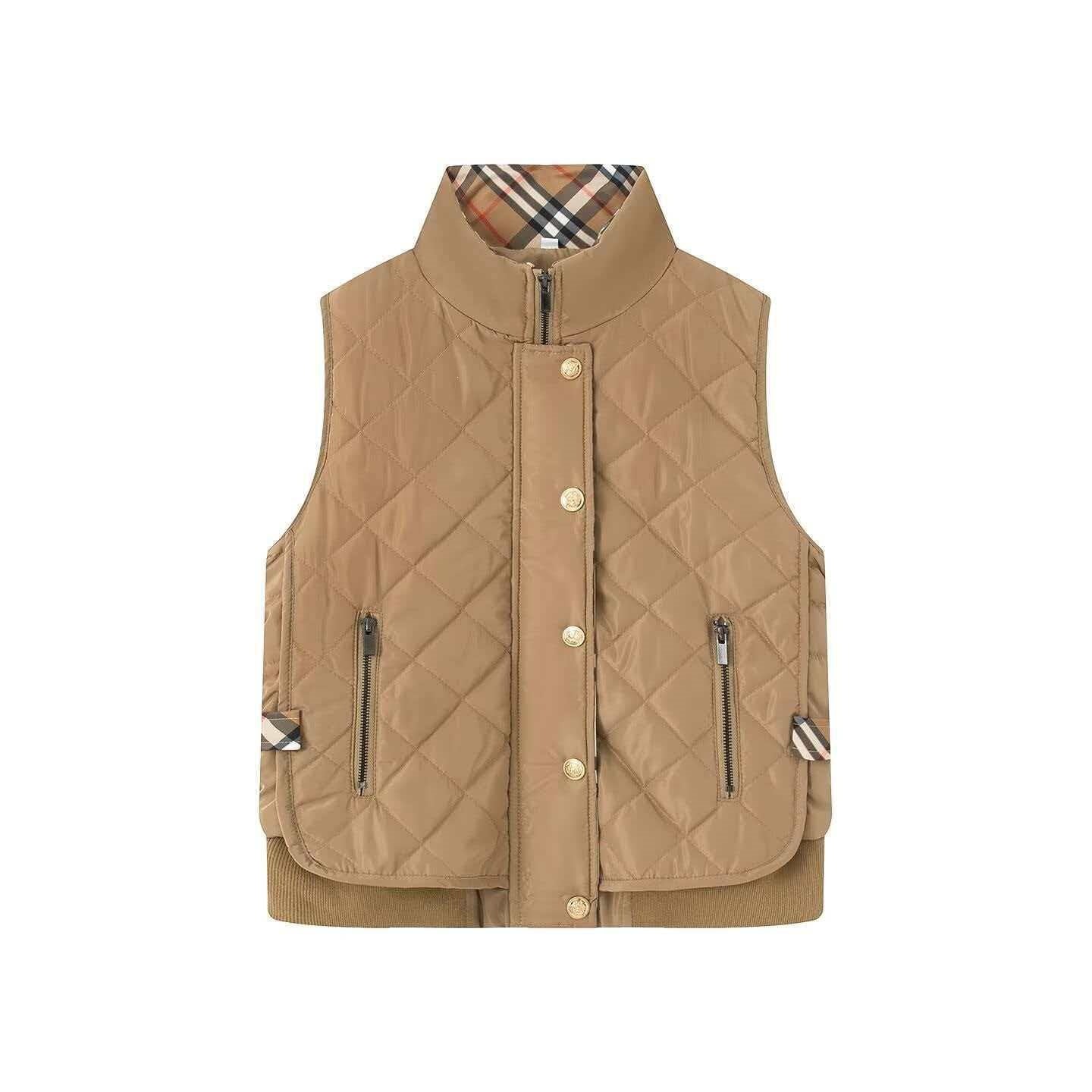 Women's Quilted Sleeveless Bodywarmer with Stand-Up Collar, Zipper, Snap Button Placket and Ribbed Hem Chichicherry
