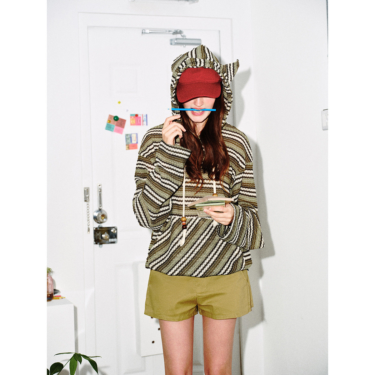 Women's Knit Hoodie with Cat Ears and Kangaroo Pocket Chichicherry