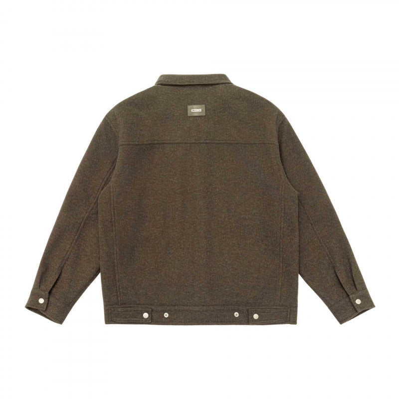 Men's Oversize Shirt Jacket in Boxy Cut made of Wool Blend with Snap Button Placket and Patch Pockets Chichicherry