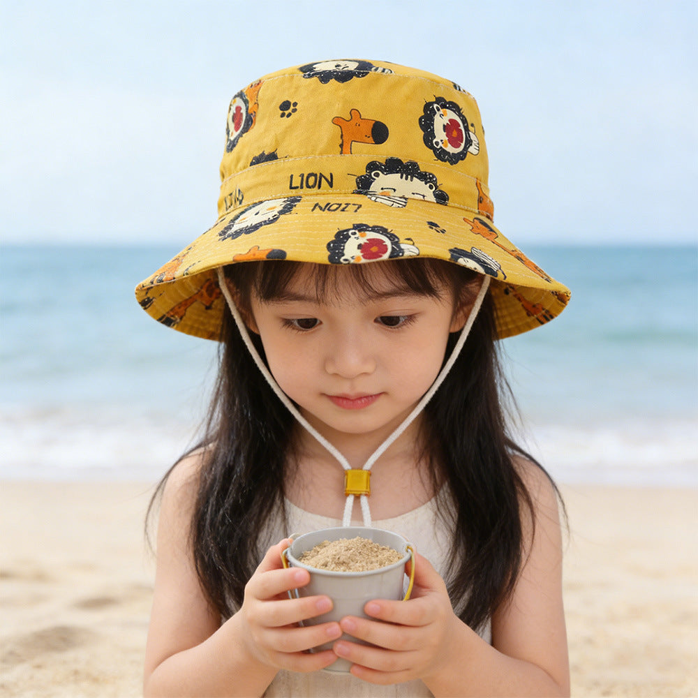 Unisex nan children's sun hat with adjustable chin strap, wide brim and imaginative unicorn print Chichicherry