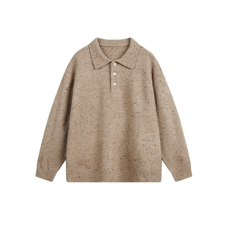 Women's Oversized Polo Sweater made of Mélange Fine Knit with Polo Collar and Button Placket Chichicherry