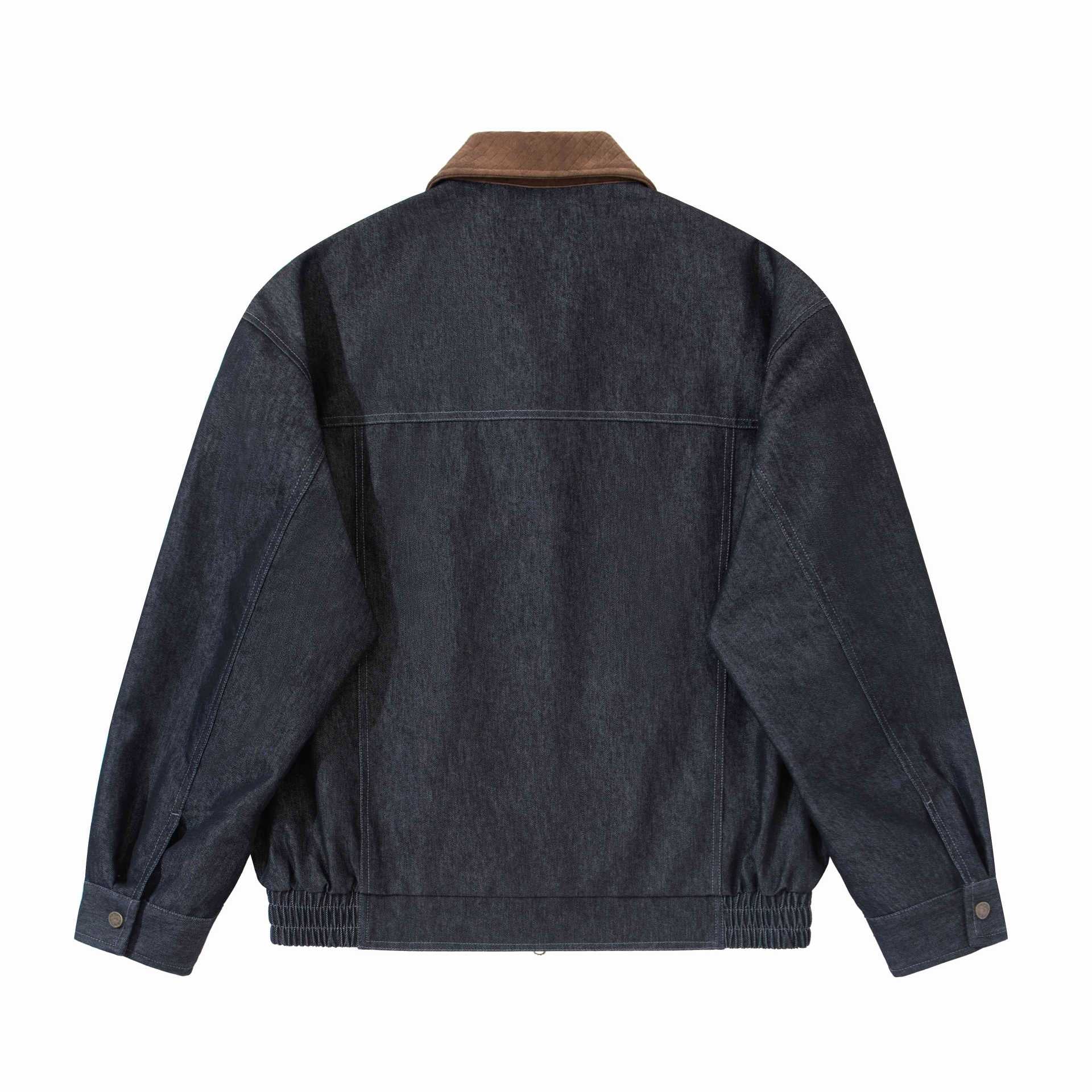 Men's Boxy Denim Blouson Jacket with Suede Collar and Elastic Hem Chichicherry