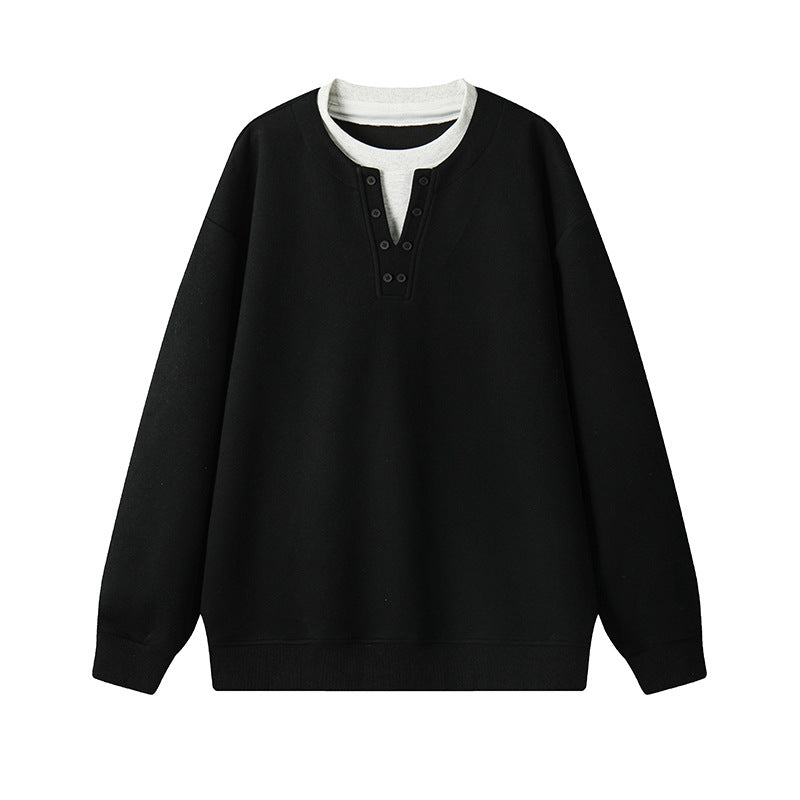 Men's sweatshirt with Henley button placket, relaxed fit and ribbed cuffs Chichicherry