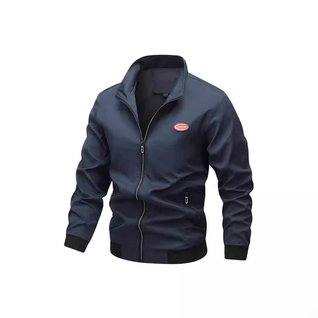 Men's Lightweight Zip-Up Bomber Style Training Jacket with Stand-Up Collar and Wind-Resistant Microfiber Shell Chichicherry