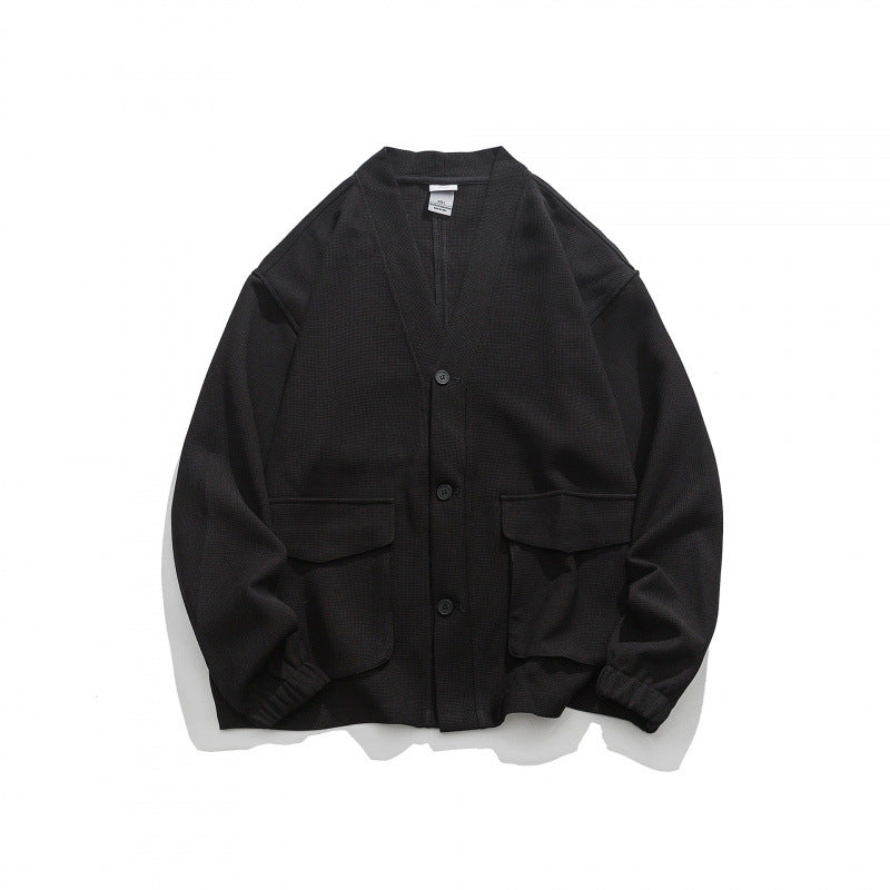 Unisex Oversize cardigan with large flap pockets and waffle texture Chichicherry