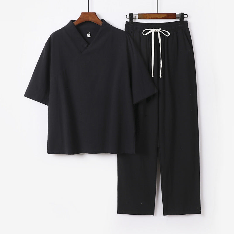 Unisex Lightweight Kimono Loungewear Set with V-Neck and Drawstring Pants Chichicherry