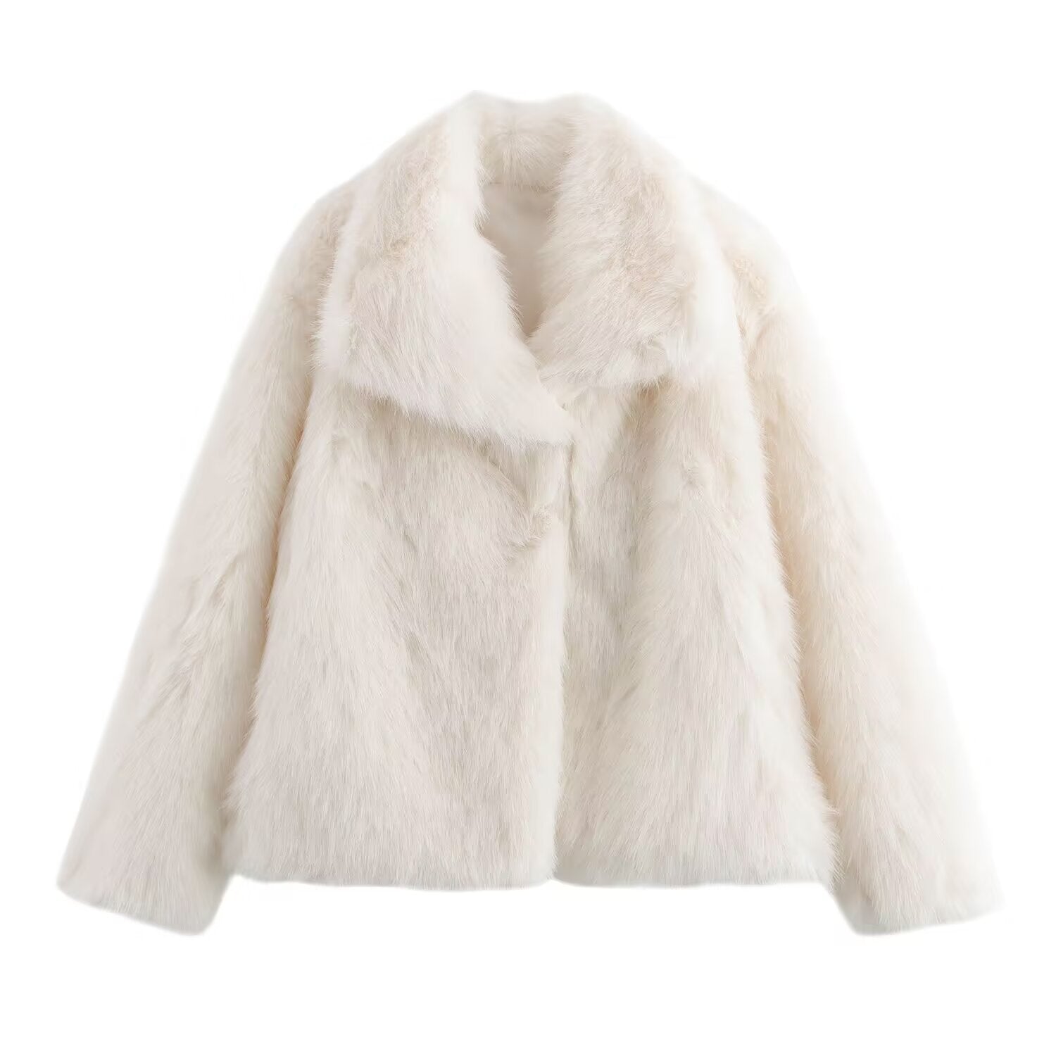 Women short cut boxy faux fur coat with shawl collar Chichicherry