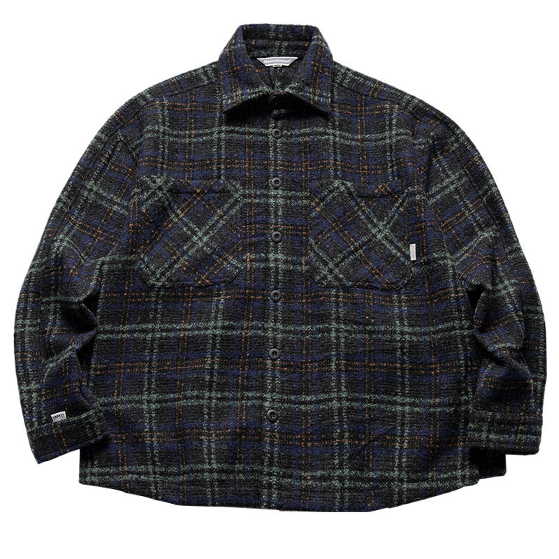 Unisex Karo-Overshirt aus Wollmix mit aufgesetzten Brusttaschen Chichicherry