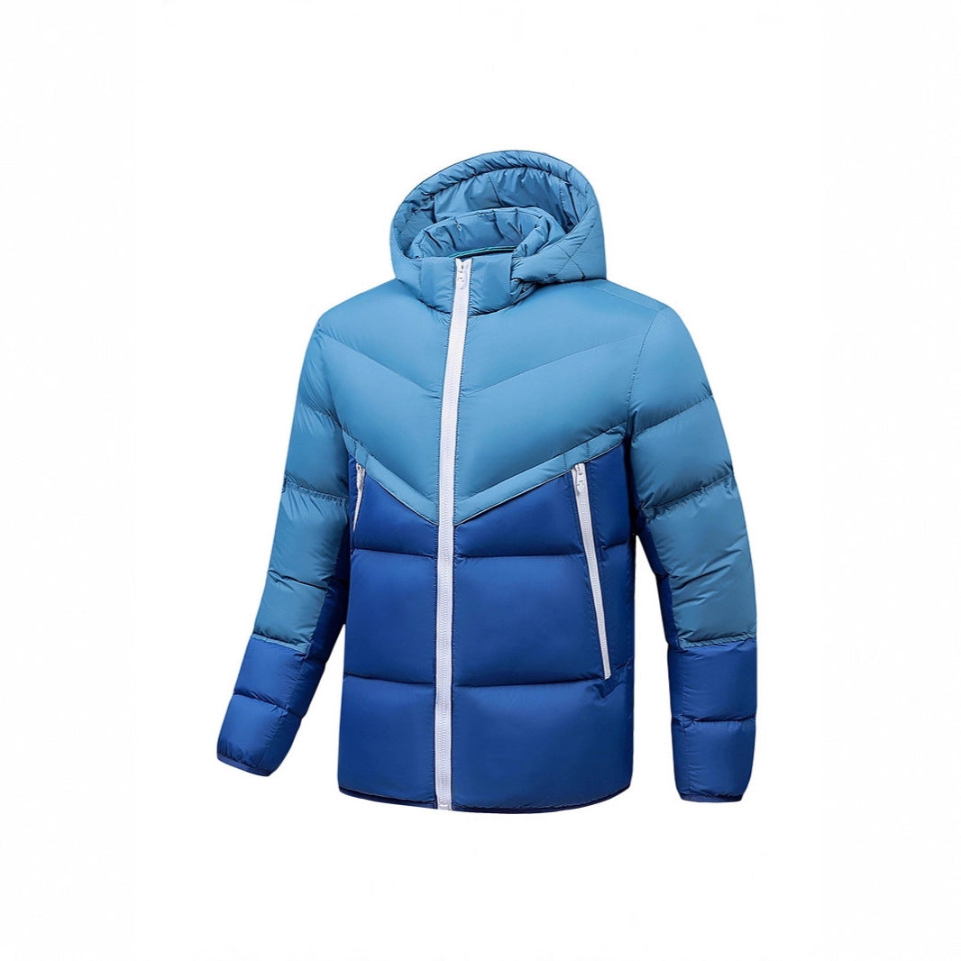 Men's Lightweight Down-Look Padded Jacket with Hood, Windproof Thermal Insulation and Vertical Zip Pockets Chichicherry