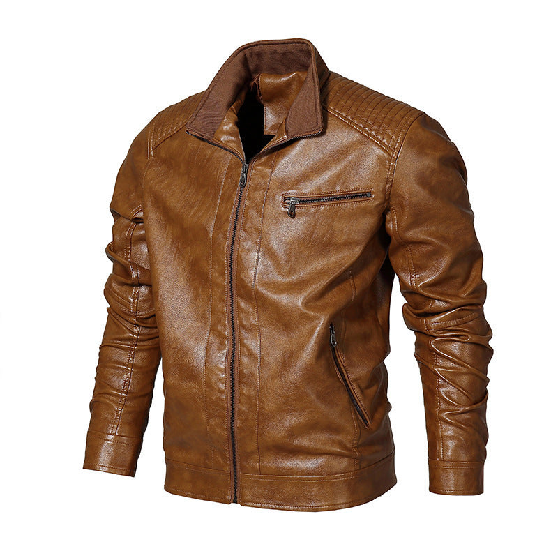 Men's slim-fit faux leather blouson with high closing stand collar and shoulder padding Chichicherry