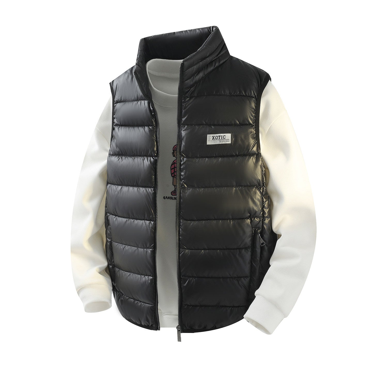 Men's quilted vest with high stand-up collar and shiny thermal filling Chichicherry