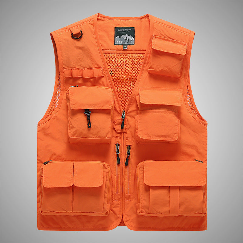 Men's Multifunctional Utility Vest with Multiple Pockets, Mesh Lining and Zipper Front Chichicherry