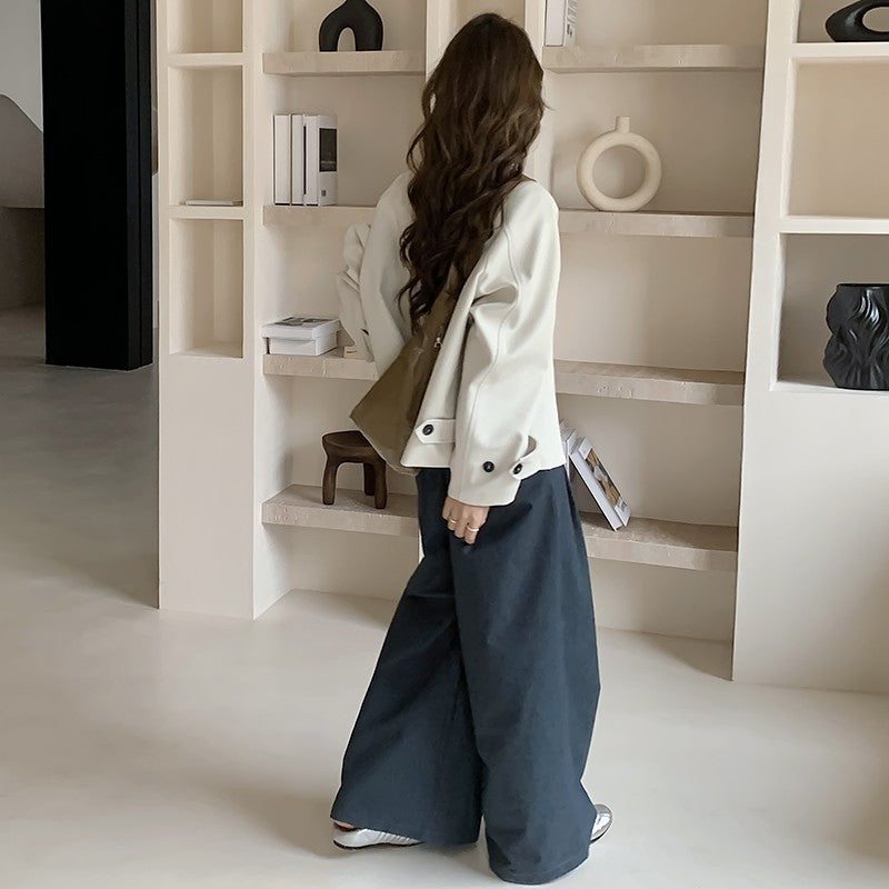 Women's Oversized Short Jacket with Dropped Shoulders and Large Button Placket Chichicherry