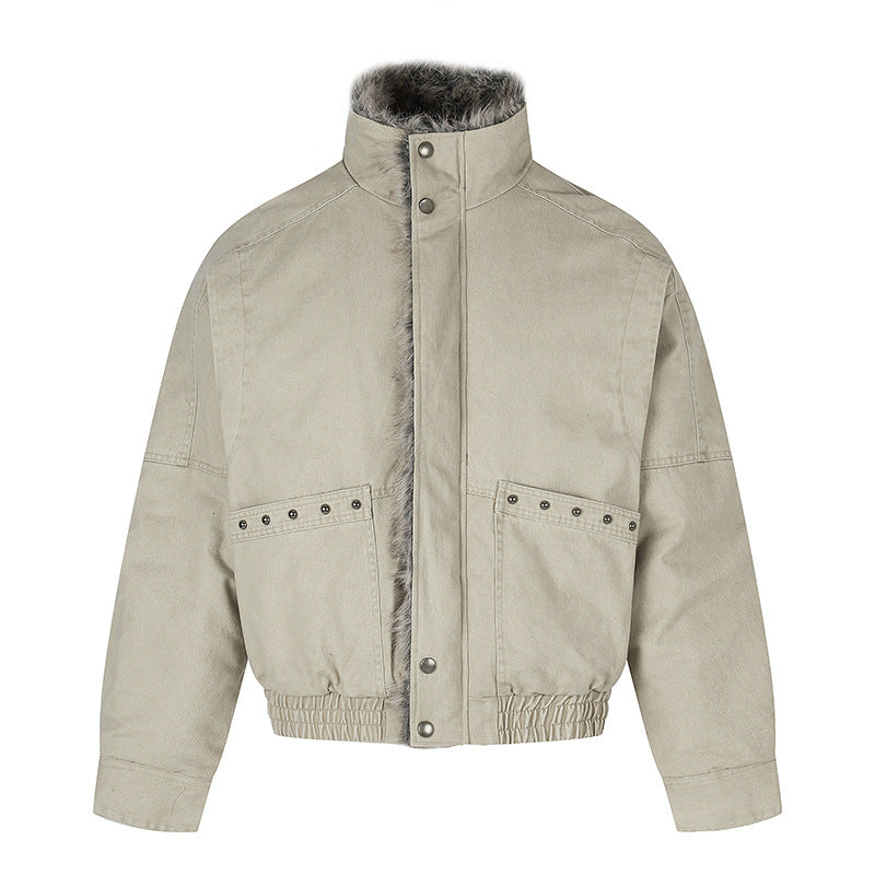 Ladies short bomber jacket with faux fur lining, stand collar and elastic waistband Chichicherry