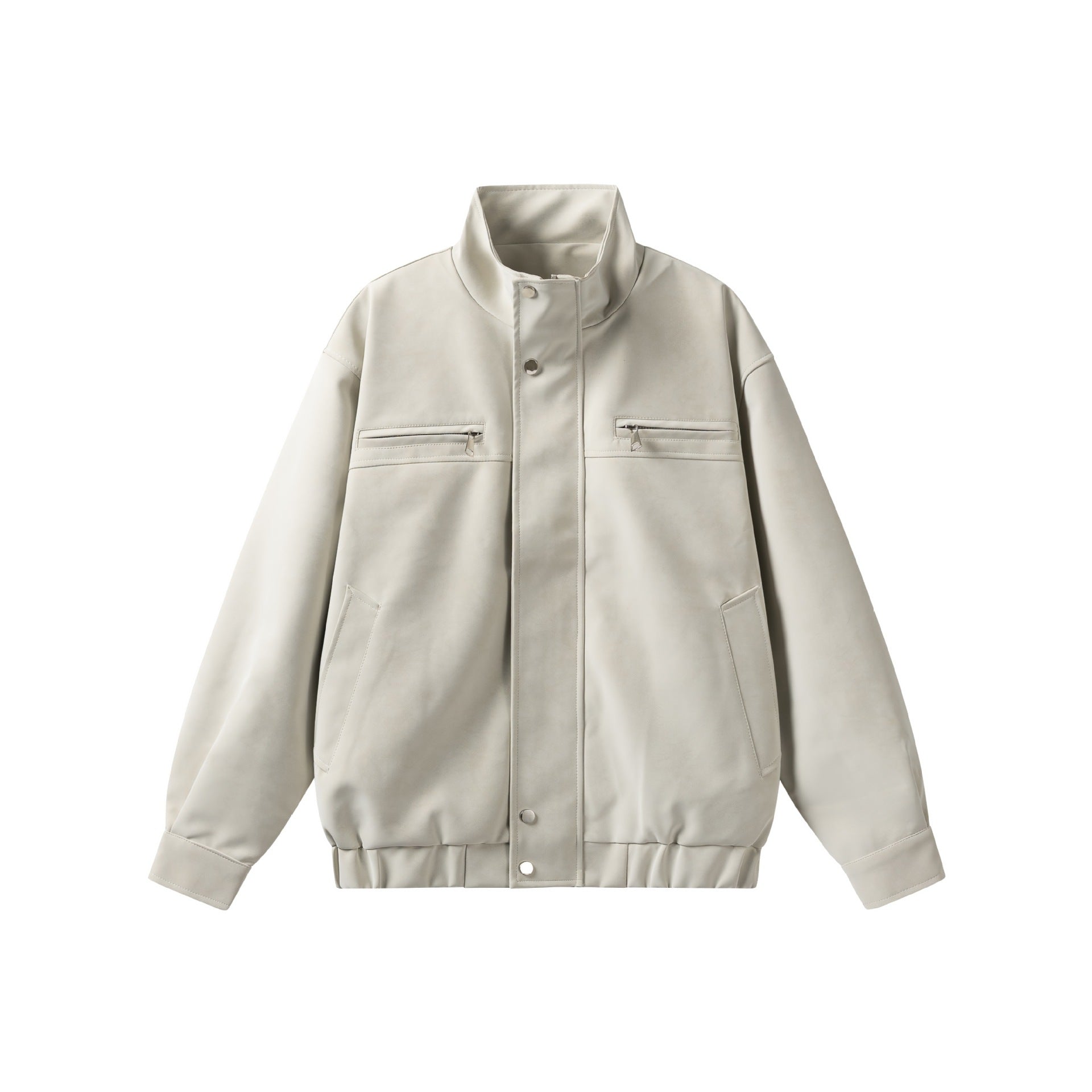 Women's short jacket in leather look with high stand-up collar, zip pockets and elastic hem Chichicherry
