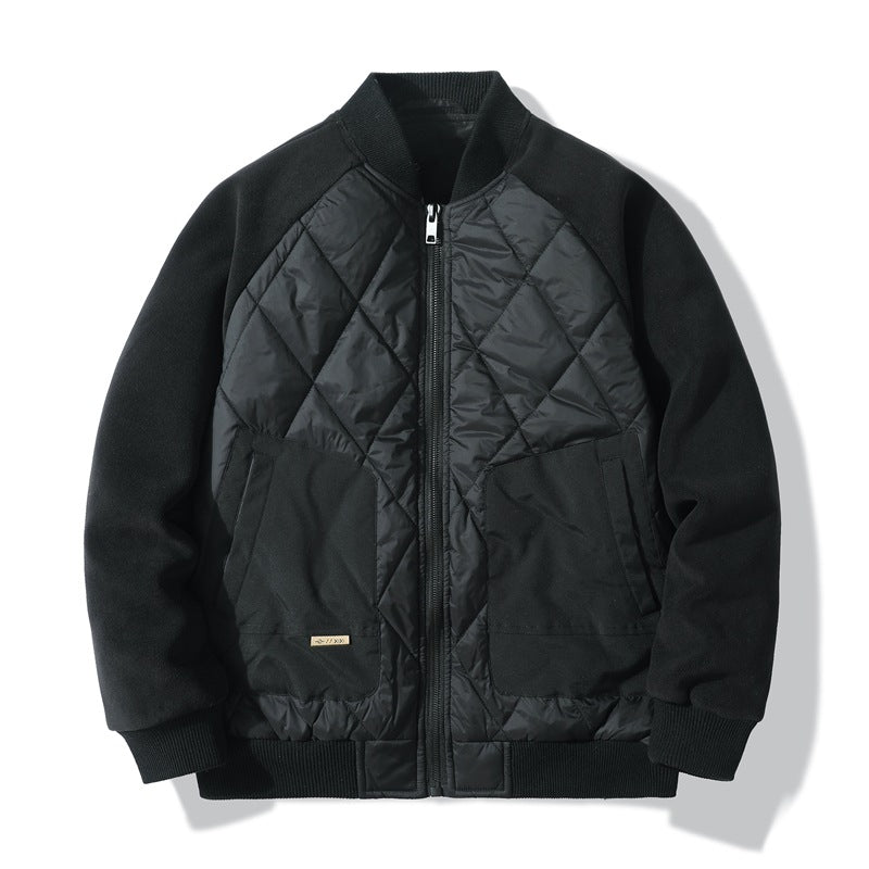 Men's Quilted Bomber Jacket with Fleece Sleeves and Utility Pockets Chichicherry