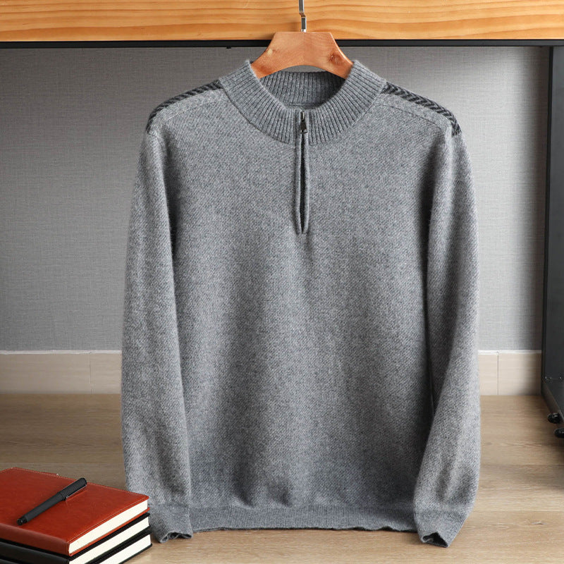 Men's half-zip roll-neck sweater made of cashmere blend with fine ribbed edge Chichicherry