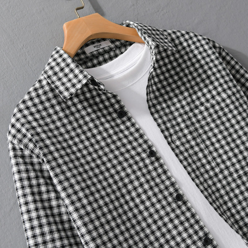 Men's Check Lounge Shirt Jacket made of Cotton Blend with Relaxed Fit and Button-Down Front Chichicherry