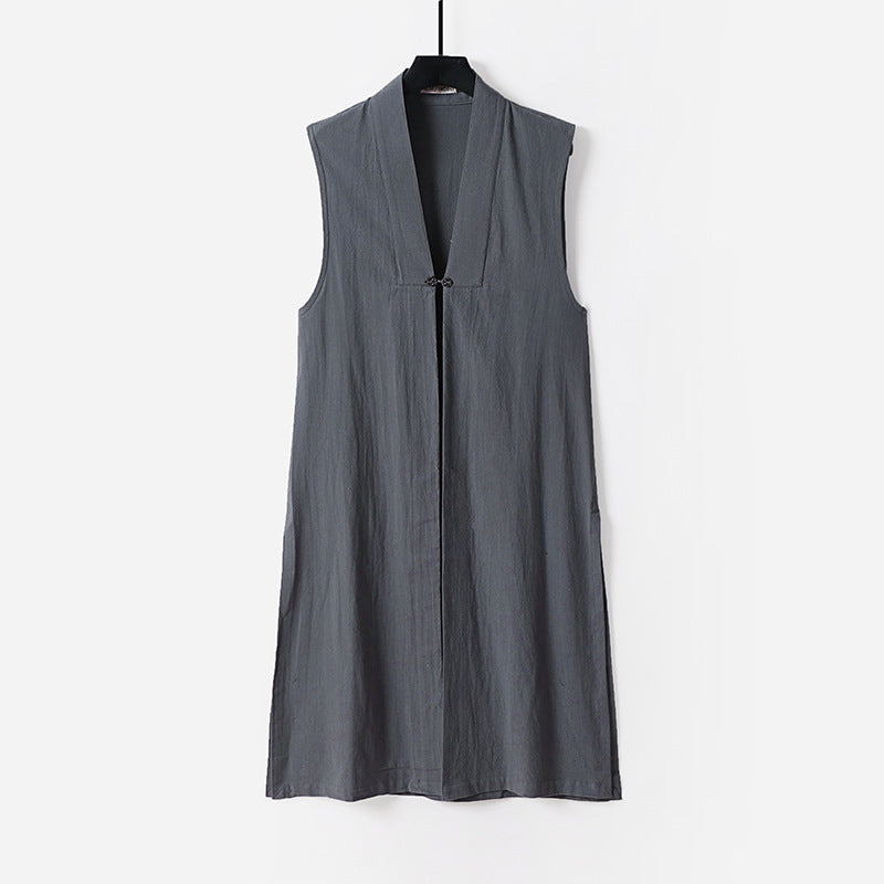Women's sleeveless long vest with stand-up collar and decorative toggle closure Chichicherry