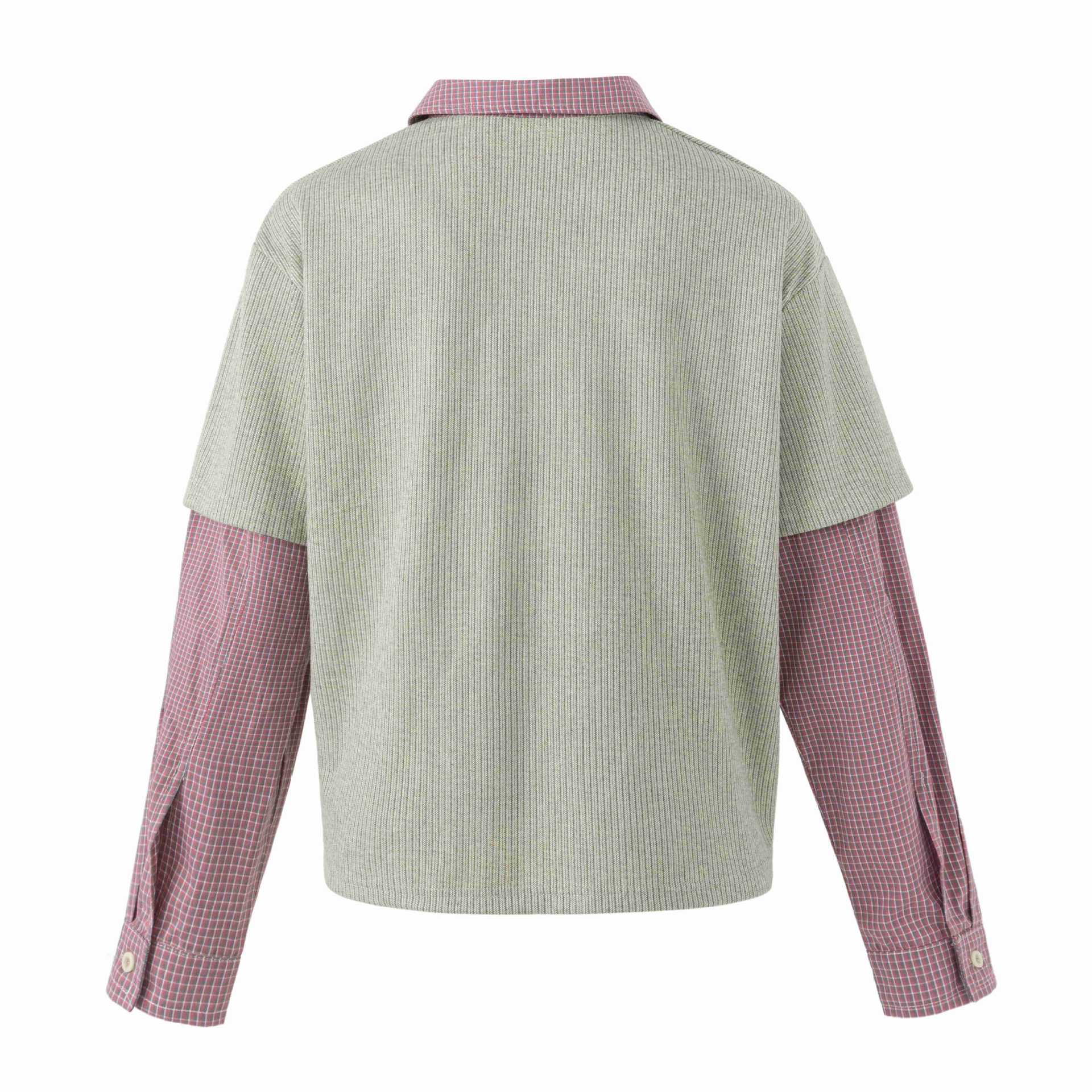Unisex Layered Look Knit Polo Shirt with Checkered Insert Sleeves and Statement Print Chichicherry