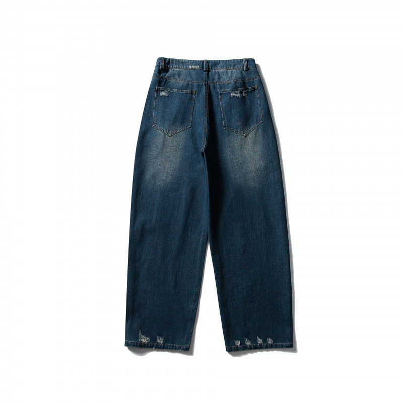 Men's Wide Highwaist Baggy Jeans with Used Wash and Five Pocket Details Chichicherry