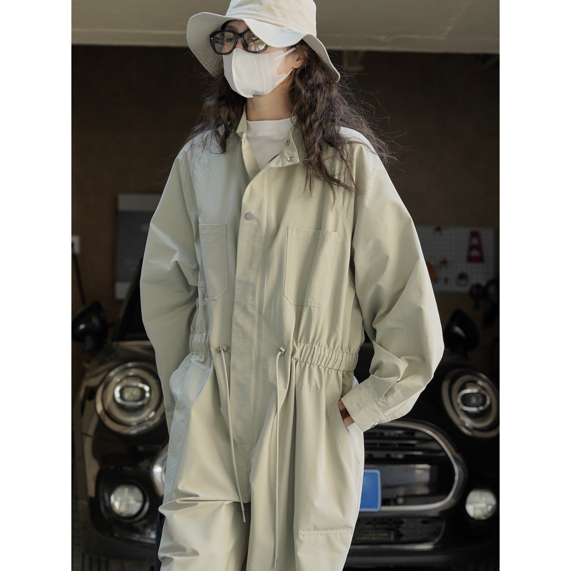 Women's Casual Utility Overall with Drawstring Waist and Multifunction Pockets Chichicherry