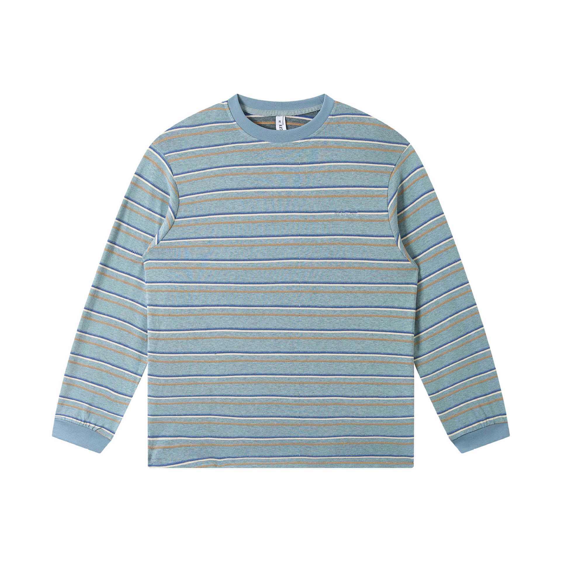 Unisex finely knitted long sleeve shirt with striped structure and ribbed round neck Chichicherry
